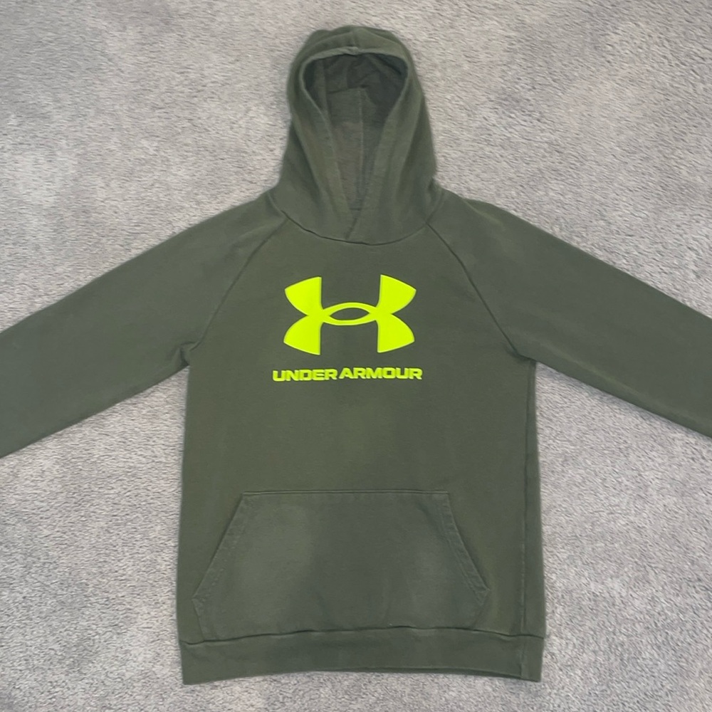 Green UA Under Armour Hoodie Sweatshirt Youth XL Boys Kids Neon Logo